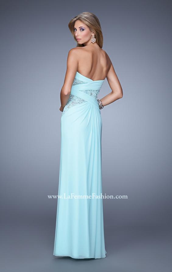 Picture of: Jersey Prom Dress with Sheer Lace Detail in Aqua, Style: 20959, Back Picture