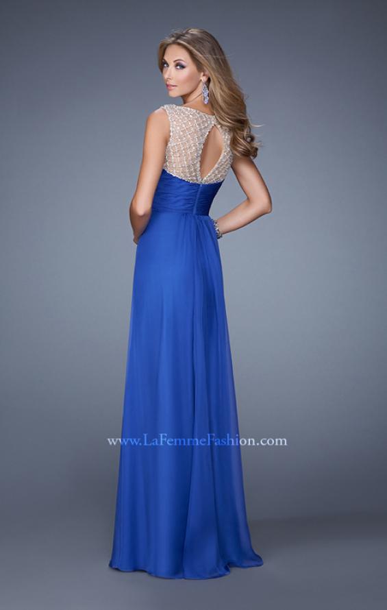 Picture of: Long Chiffon Prom Gown with Embellished Straps in Blue, Style: 20962, Back Picture