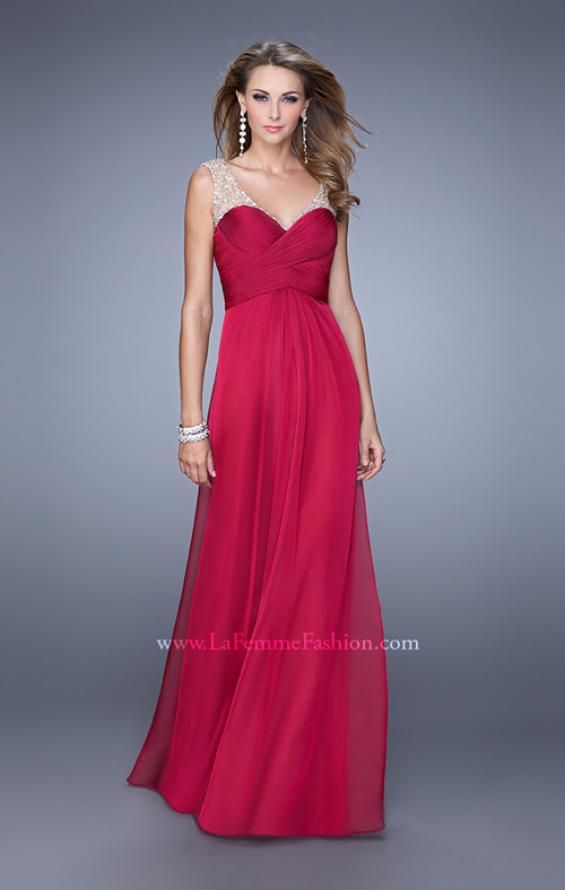Picture of: Long Chiffon Prom Gown with Embellished Straps in Red, Style: 20962, Detail Picture 1