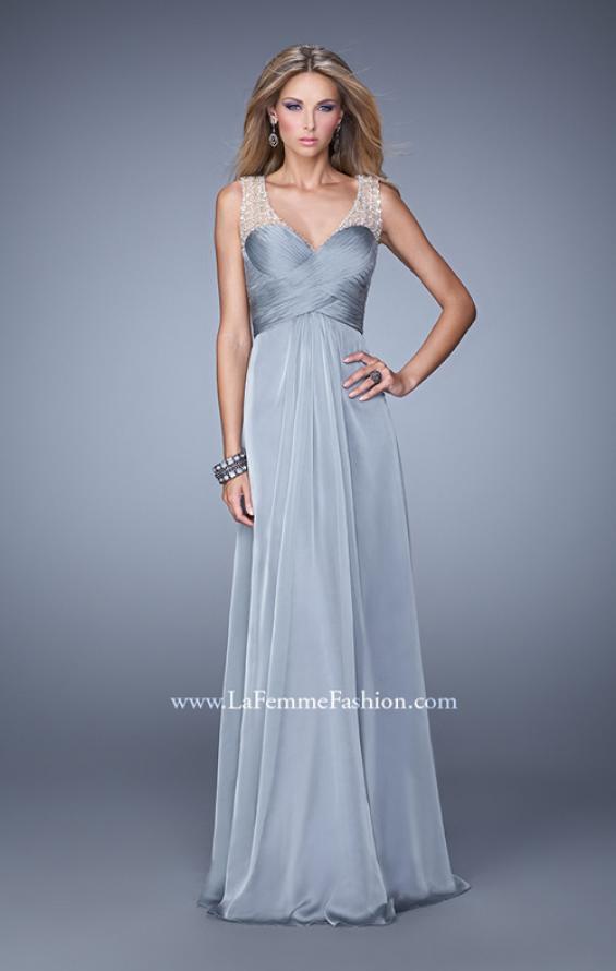 Picture of: Long Chiffon Prom Gown with Embellished Straps in Silver, Style: 20962, Detail Picture 2