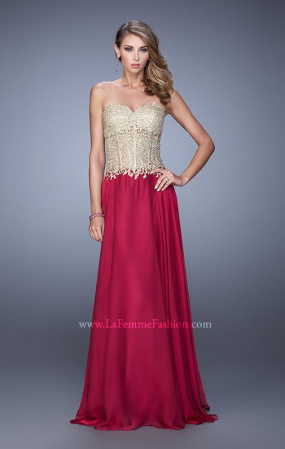 Picture of: Strapless Long Prom Dress with Sheer Corset Bodice in Red Gold, Style: 20969, Detail Picture 3