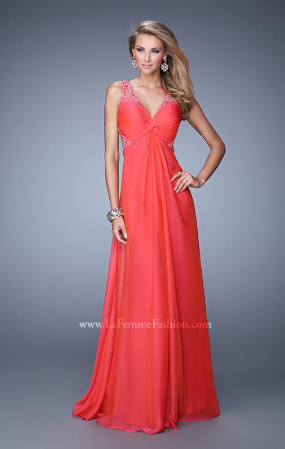 Picture of: Long Chiffon Gown with Jeweled Cut Out Straps in Red, Style: 20983, Detail Picture 2