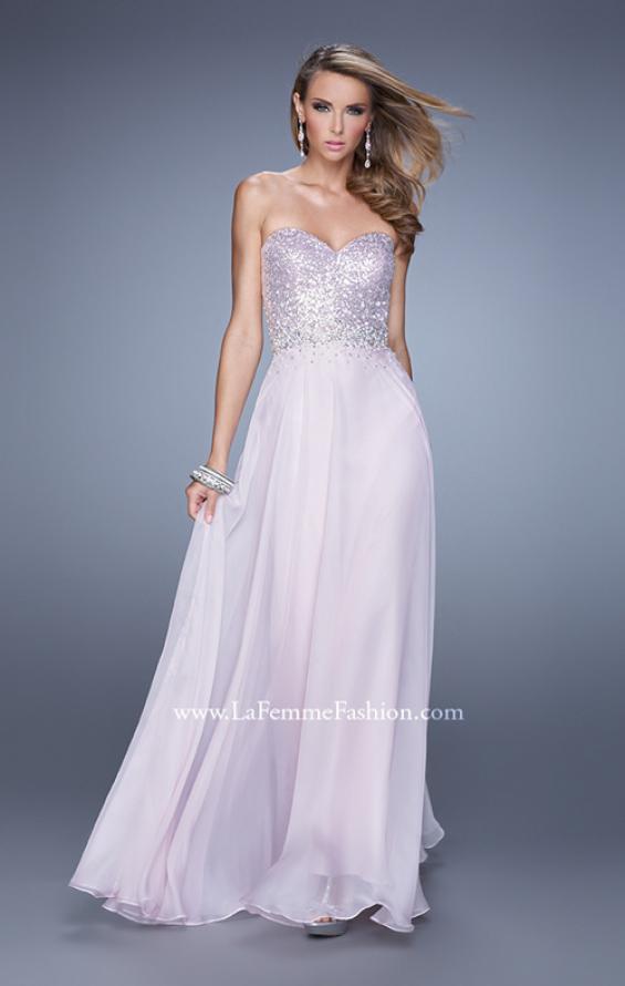 Picture of: Sequined Bodice Long Chiffon Prom Dress in Pink, Style: 20985, Detail Picture 3