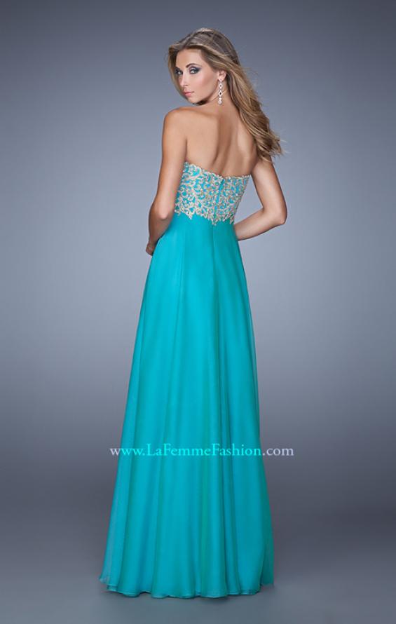 Picture of: Strapless Chiffon Gown with Tiered Skirt and Beading in Aqua, Style: 20994, Back Picture