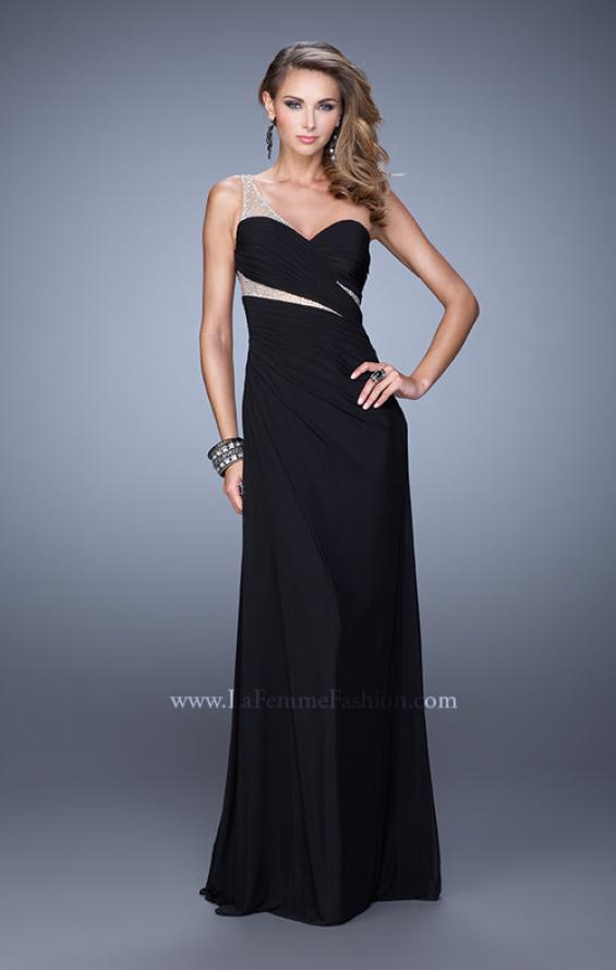 Picture of: One Shoulder Prom Dress with Cut Outs and Rhinestones in Black, Style: 21011, Detail Picture 2