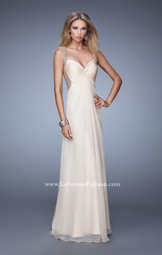 Picture of: Long Chiffon Gown with Knotted Bust and Beading in Nude, Style: 21012, Main Picture