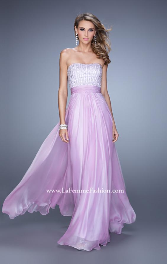 Picture of: Gathered Waistband Long Prom Dress with Crystal Beads in Wisteria, Style: 21015, Main Picture