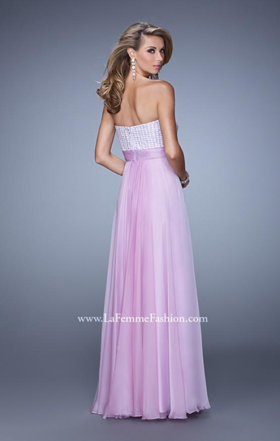 Picture of: Gathered Waistband Long Prom Dress with Crystal Beads in Wisteria, Style: 21015, Back Picture