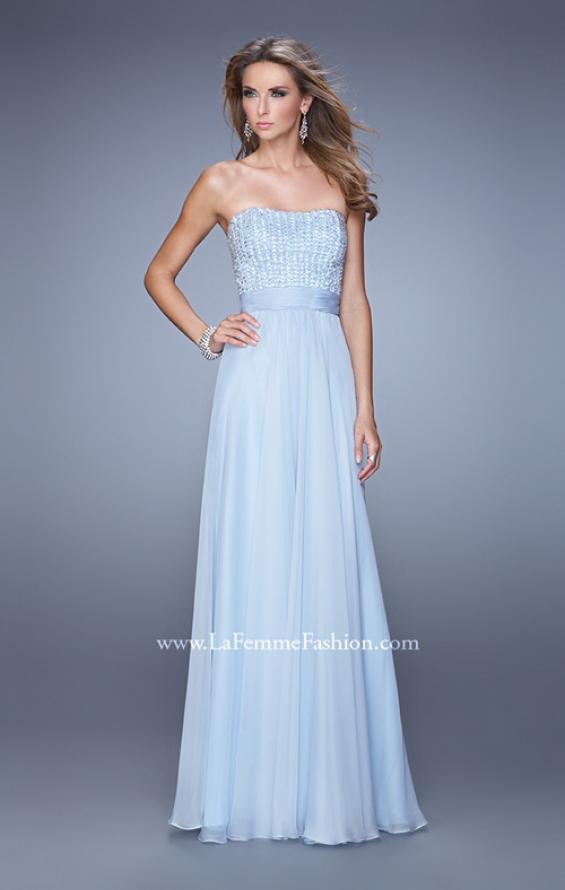 Picture of: Gathered Waistband Long Prom Dress with Crystal Beads in Blue, Style: 21015, Detail Picture 2