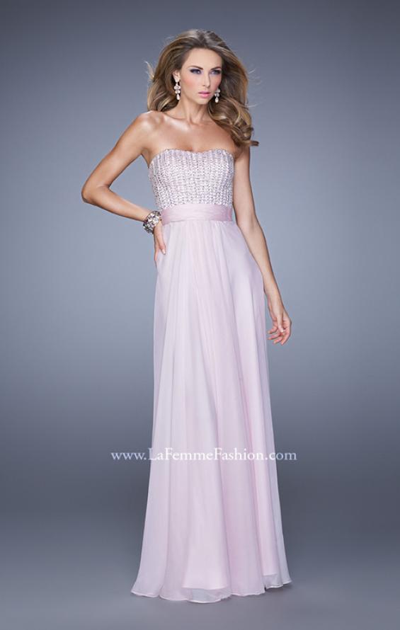 Picture of: Gathered Waistband Long Prom Dress with Crystal Beads in Pink, Style: 21015, Detail Picture 3