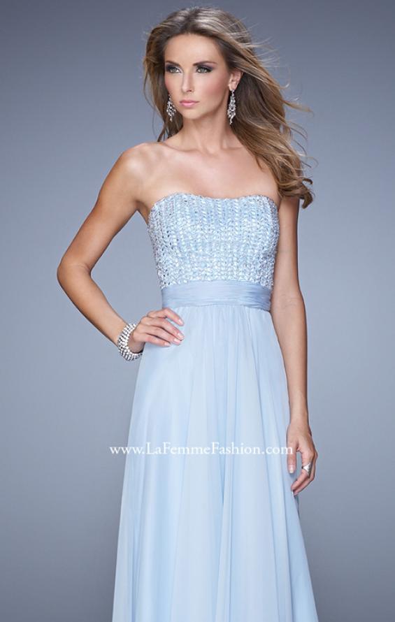Picture of: Gathered Waistband Long Prom Dress with Crystal Beads in Blue, Style: 21015, Detail Picture 4