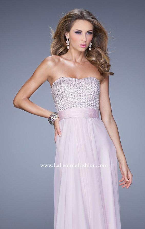 Picture of: Gathered Waistband Long Prom Dress with Crystal Beads in Pink, Style: 21015, Detail Picture 5