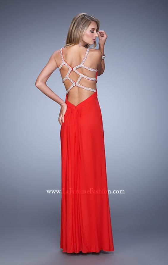 Picture of: Long Prom Dress with Beaded Straps and Cut Out Back in Red, Style: 21021, Detail Picture 6