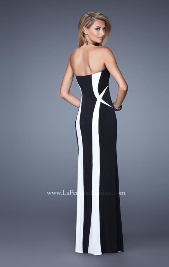 Picture of: Floor Length Prom Gown with Pearl Accents in Black White, Style: 21028, Back Picture