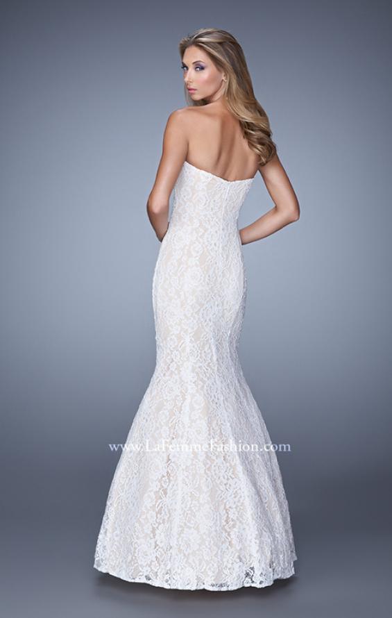 Picture of: Long Lace Mermaid Gown with Pearls and Rhinestones in White, Style: 21034, Back Picture