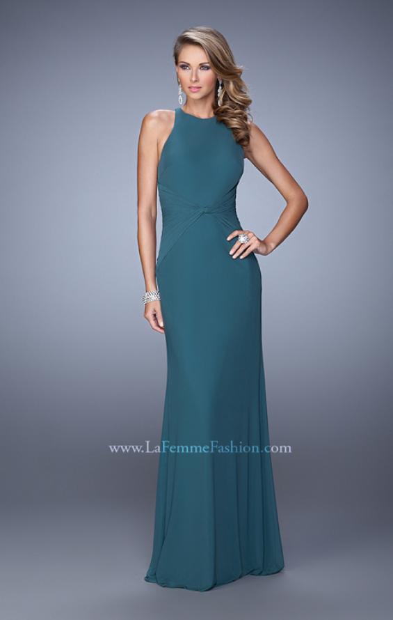 Picture of: Elegant Prom Dress with High Neck and Waist Gathering in Teal, Style: 21038, Detail Picture 2