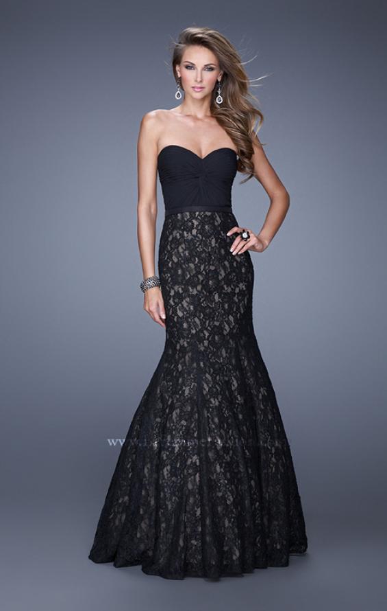 Picture of: Lace Mermaid Gown with Twisted Knot Detail in Black, Style: 21046, Main Picture