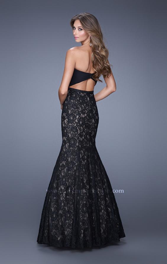 Picture of: Lace Mermaid Gown with Twisted Knot Detail in Black, Style: 21046, Back Picture