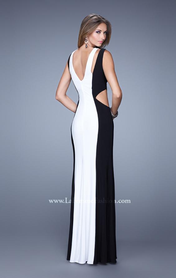 Picture of: Jersey Prom Dress with Modest Neckline and Pearls in Black White, Style: 21049, Back Picture