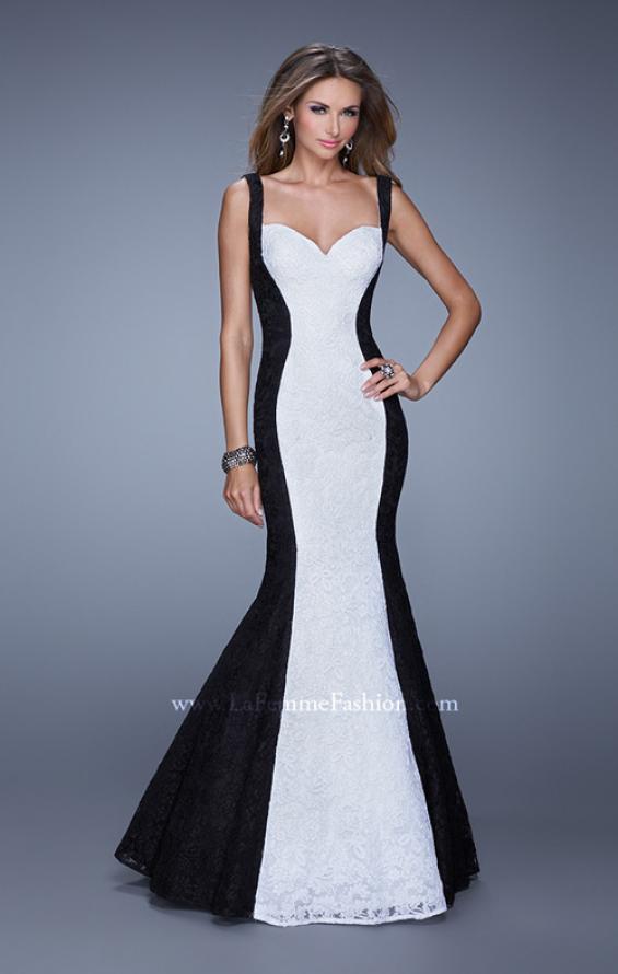 Picture of: Long Chic Sleeveless Gown with Lace Panels in Black White, Style: 21052, Main Picture