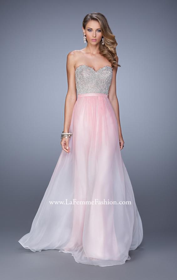 Picture of: Long Ombre Chiffon Dress with Beading and Belt in Pink, Style: 21074, Detail Picture 1
