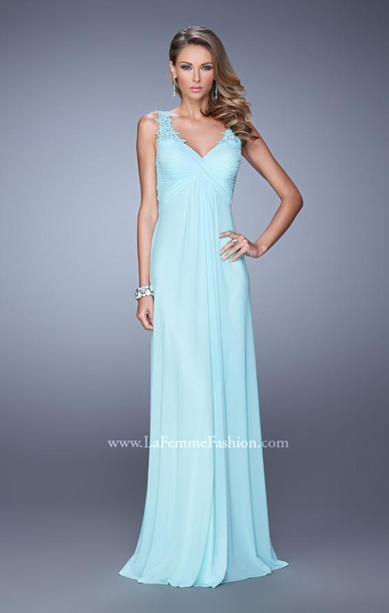 Picture of: Embellished Long Prom Gown with Ruched Bodice in Aqua, Style: 21084, Detail Picture 1