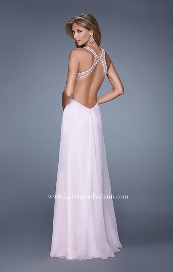 Picture of: Long Halter Prom Dress with Cut Outs and Open Back in Pink, Style: 21090, Back Picture