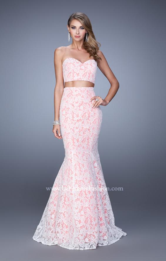 Picture of: Lace Two Piece Prom Dress with Mermaid Skirt in Pink, Style: 21096, Detail Picture 1