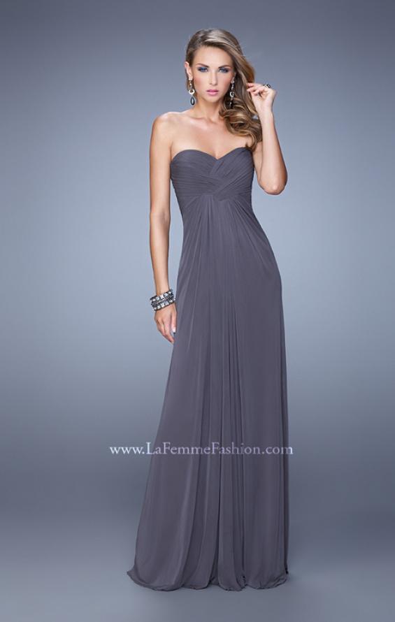 Picture of: Graceful Long Prom Dress with Crisscross Gathered Bodice in Gray, Style: 21103, Detail Picture 1