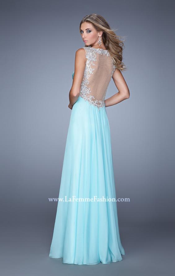 Picture of: Long Chiffon Prom Gown with Sheer Embroidered Straps in Blue, Style: 21130, Back Picture