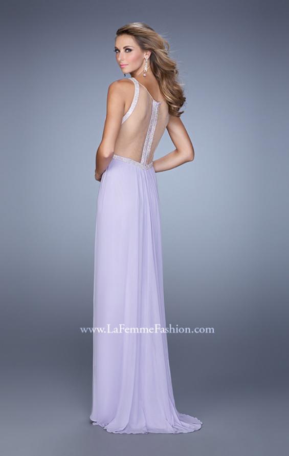 Picture of: Modern Jersey Prom Dress with High Neck and Gathering in Lavender, Style: 21145, Back Picture