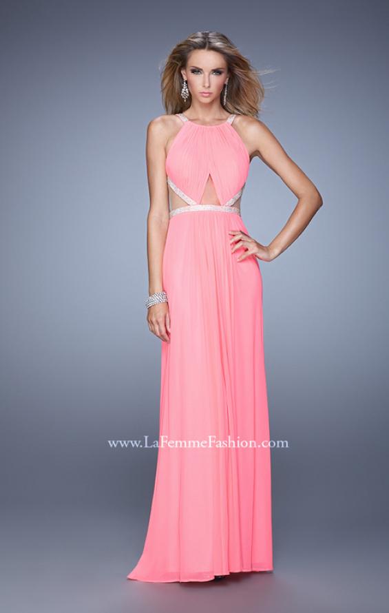 Picture of: Modern Jersey Prom Dress with High Neck and Gathering in Pink, Style: 21145, Detail Picture 1