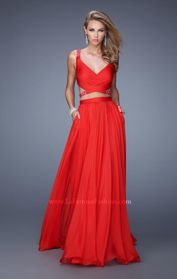 Picture of: Long Two Piece Prom Dress with Iridescent Straps in Red, Style: 21152, Main Picture