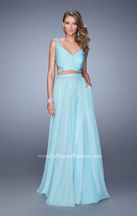 Picture of: Long Two Piece Prom Dress with Iridescent Straps in Mint, Style: 21152, Detail Picture 1