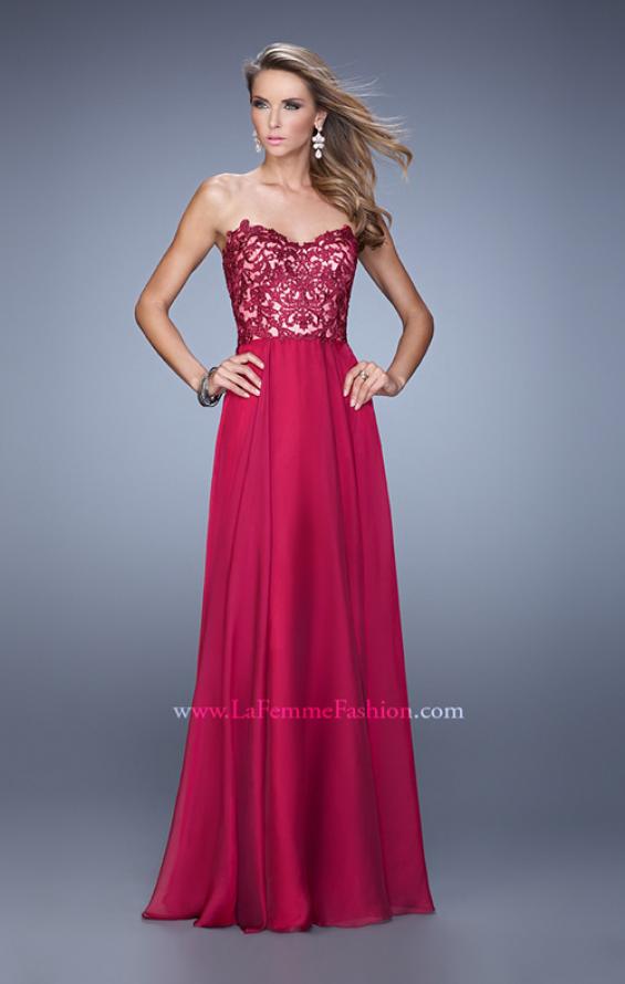 Picture of: Long Chiffon Prom Gown with Jeweled Embroidery in Red, Style: 21153, Detail Picture 2