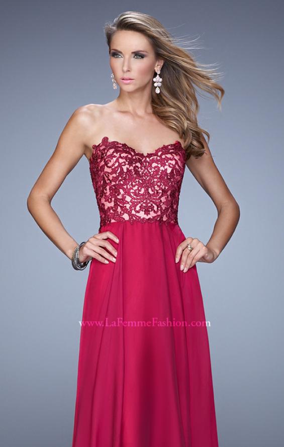 Picture of: Long Chiffon Prom Gown with Jeweled Embroidery in Red, Style: 21153, Detail Picture 4