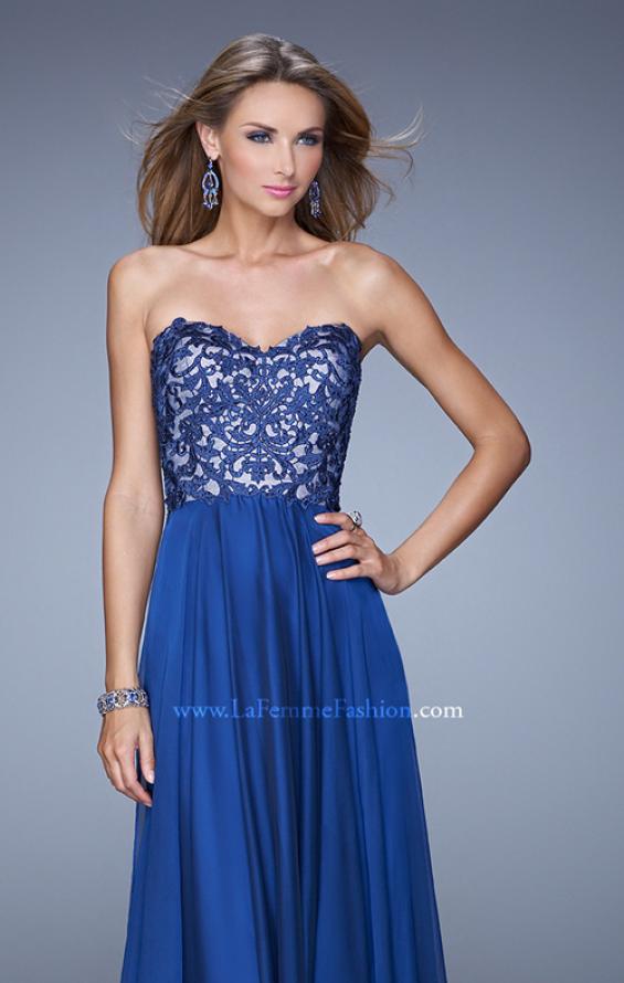 Picture of: Long Chiffon Prom Gown with Jeweled Embroidery in Blue, Style: 21153, Detail Picture 5