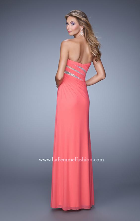 Picture of: Long Jersey Dress with Embellished Sheer Cut Outs in Coral, Style: 21157, Back Picture