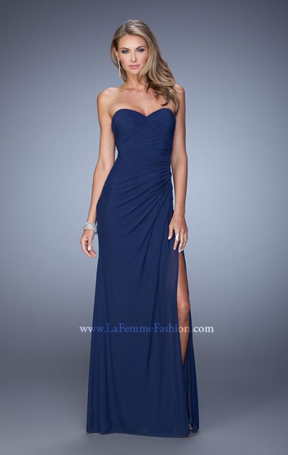 Picture of: Modern Long Prom Dress with Ruched Bodice and Slit in Navy, Style: 21193, Detail Picture 5