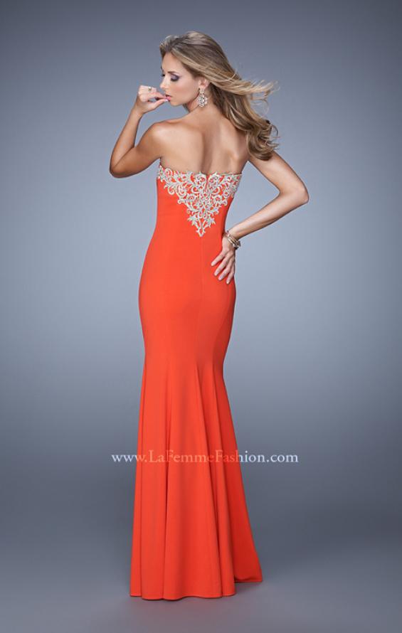 Picture of: Long Jersey Prom Dress with Flared Skirt and Stones in Red, Style: 21204, Back Picture
