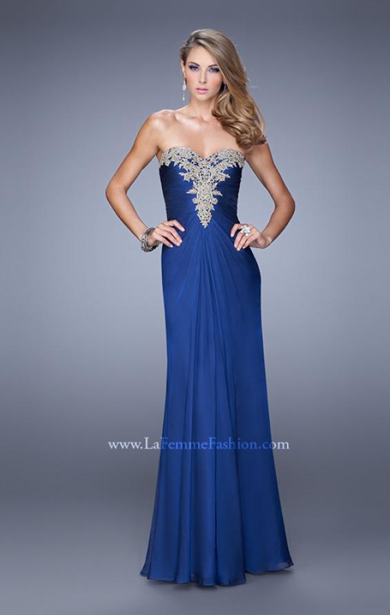 Picture of: Beaded Embroidery Prom Dress with Gathered Bodice in Blue, Style: 21214, Detail Picture 1