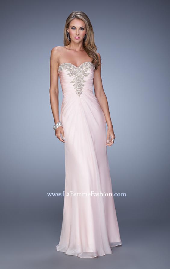 Picture of: Beaded Embroidery Prom Dress with Gathered Bodice in Pink, Style: 21214, Detail Picture 4