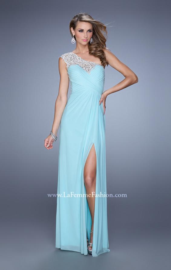 Picture of: Long One Shoulder Jersey Prom Dress with Embroidery in Mint, Style: 21219, Detail Picture 4
