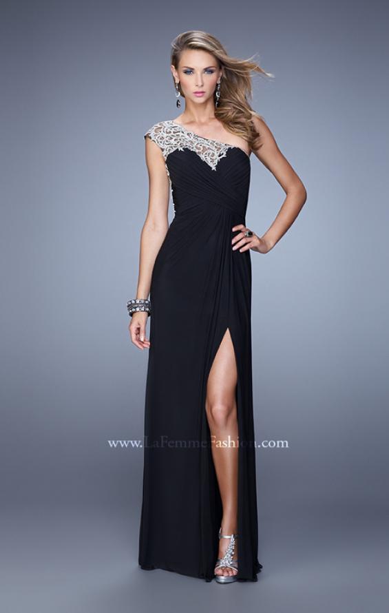 Picture of: Long One Shoulder Jersey Prom Dress with Embroidery in Black, Style: 21219, Detail Picture 5