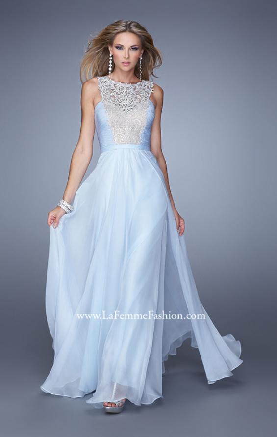 Picture of: High Scoop Neckline Prom Gown with Rhinestone Detail in Powder Blue, Style: 21222, Main Picture