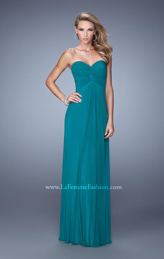Picture of: Long Jersey Prom Dress with Beaded Net Detailing in Green, Style: 21232, Back Picture