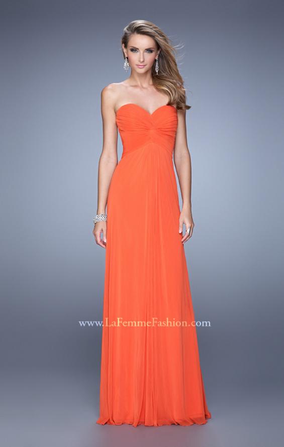 Picture of: Long Jersey Prom Dress with Beaded Net Detailing in Orange, Style: 21232, Detail Picture 1