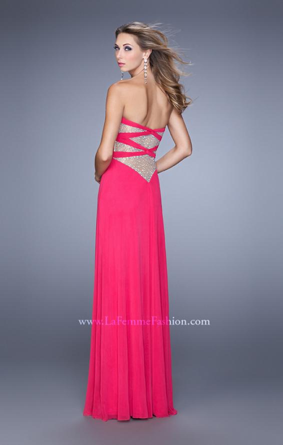 Picture of: Long Jersey Prom Dress with Beaded Net Detailing in Pink, Style: 21232, Detail Picture 2