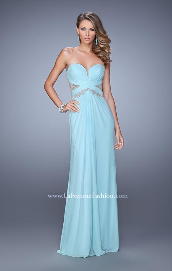 Picture of: Strapless Prom Dress with Beaded Embroidery Cut Outs in Mint, Style: 21256, Detail Picture 2