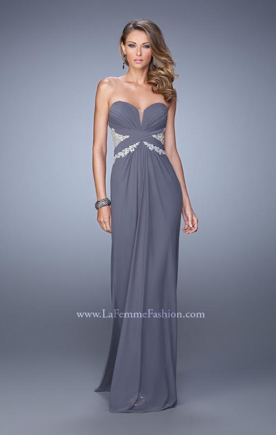 Picture of: Strapless Prom Dress with Beaded Embroidery Cut Outs in Gray, Style: 21256, Detail Picture 3